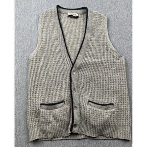 Vintage Brad Cardigan Sweater Vest Mens Medium Gray‎ Lambswool Orlon Grandpa